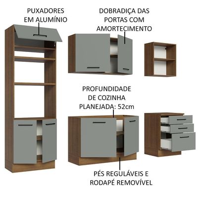 Armário De Cozinha Completa 250cm Rustic/cinza Agata Madesa 01 Rustic/cinza