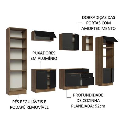 Armário De Cozinha Completa 330cm Rustic/preto Agata Madesa 02 Rustic/preto