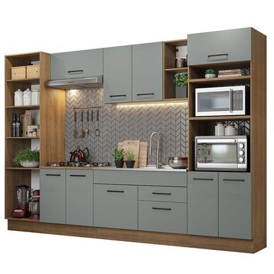 Armário De Cozinha Completa 330cm Rustic/cinza Agata Madesa 02 Rustic/cinza