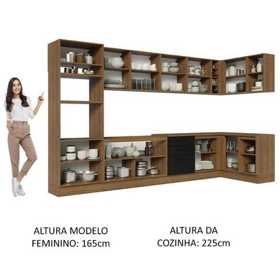 Armário De Cozinha Completa De Canto 499cm Rustic/preto Agata Madesa 01 Rustic/preto