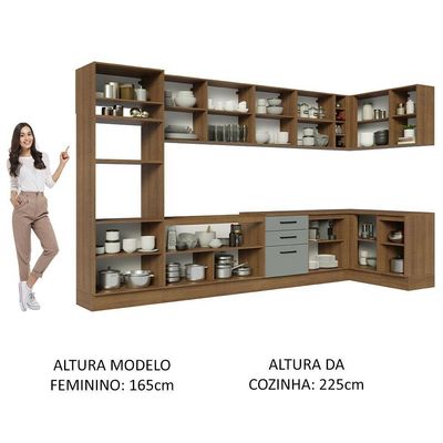 Armário De Cozinha Completa De Canto 499cm Rustic/cinza Agata Madesa 01 Rustic/cinza