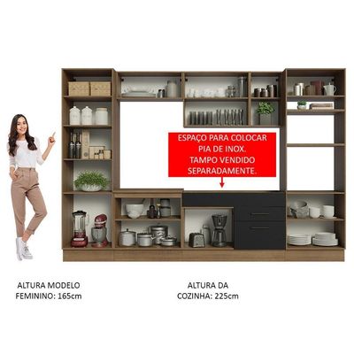 Armário De Cozinha Completa 330cm Rustic/preto Agata Madesa 02 Rustic/preto