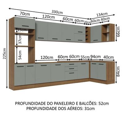 Armário De Cozinha Completa De Canto 499cm Rustic/cinza Agata Madesa 01 Rustic/cinza