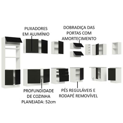Armário De Cozinha Completa De Canto 499cm Branco/preto Agata Madesa 01 Branco/preto
