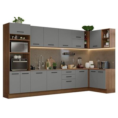 Armário De Cozinha Completa De Canto 499cm Rustic/cinza Agata Madesa 01 Rustic/cinza