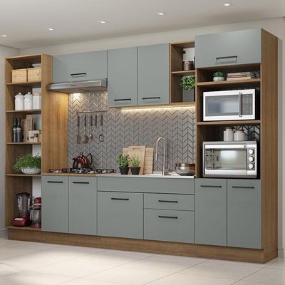 Armário De Cozinha Completa 330cm Rustic/cinza Agata Madesa 02 Rustic/cinza