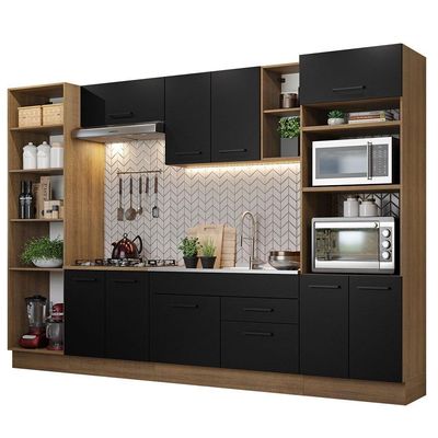 Armário De Cozinha Completa 330cm Rustic/preto Agata Madesa 02 Rustic/preto