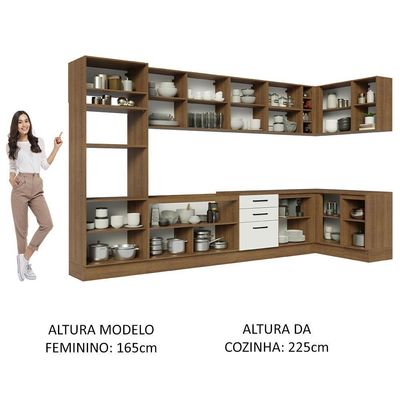 Armário De Cozinha Completa De Canto 499cm Rustic/branco Agata Madesa 01 Rustic/branco
