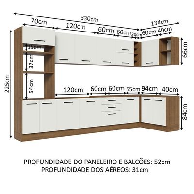 Armário De Cozinha Completa De Canto 499cm Rustic/branco Agata Madesa 01 Rustic/branco