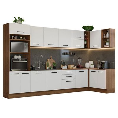 Armário De Cozinha Completa De Canto 499cm Rustic/branco Agata Madesa 01 Rustic/branco
