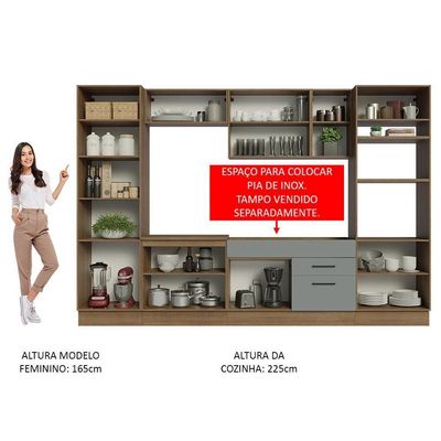Armário De Cozinha Completa 330cm Rustic/cinza Agata Madesa 02 Rustic/cinza
