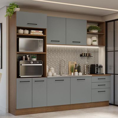 Armário De Cozinha Completa 250cm Rustic/cinza Agata Madesa 01 Rustic/cinza