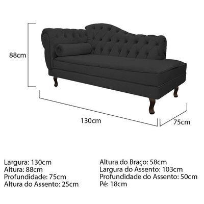 Diva Recamier Diana 130Cm Lado Direito Corano - Doce Sonho Móveis Cor Preto