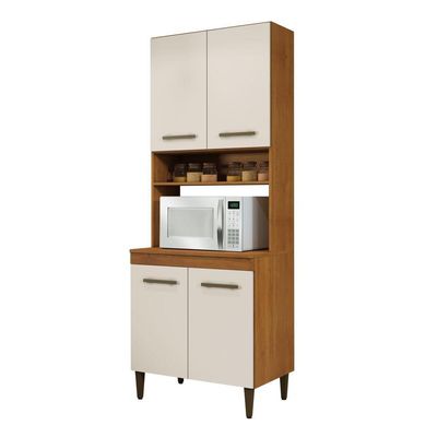 Paneleiro Torre Quente 4 Portas 3 Prateleiras Atenas Kaiki Moveis Naturalle/off White