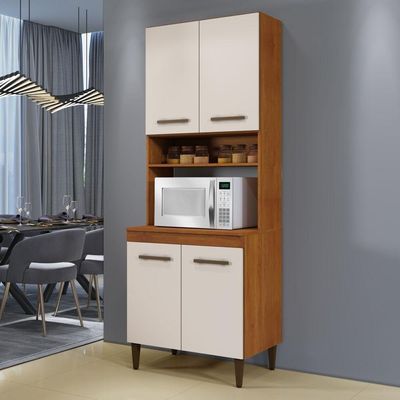 Paneleiro Torre Quente 4 Portas 3 Prateleiras Atenas Kaiki Moveis Naturalle/off White