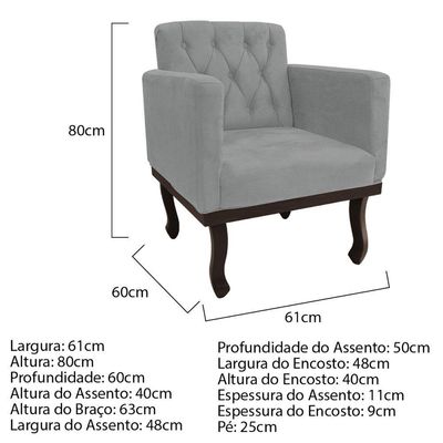 Kit Diva Recamier Diana 140cm Lado Direito E 02 Poltronas Classic Corano - Adj Decor Cor Cinza
