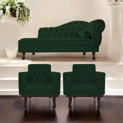Kit Diva Recamier Diana 130Cm Lado Esquerdo E 02 Poltronas Classic Suede Verde