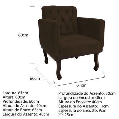 Kit Diva Recamier Diana 140cm Lado Direito E 02 Poltronas Classic Corano - Adj Decor Cor Marrom