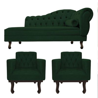 Kit Diva Recamier Diana 130Cm Lado Esquerdo E 02 Poltronas Classic Suede Verde