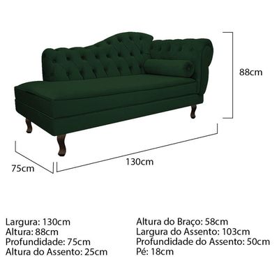 Kit Diva Recamier Diana 130Cm Lado Esquerdo E 02 Poltronas Classic Suede Verde