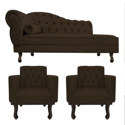Kit Diva Recamier Diana 160cm Lado Direito E 02 Poltronas Classic Corano - Adj Decor Cor Marrom