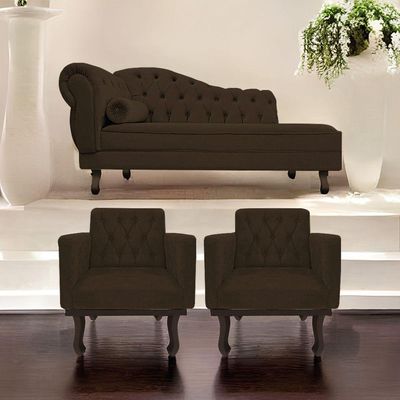 Kit Diva Recamier Diana 160cm Lado Direito E 02 Poltronas Classic Corano - Adj Decor Cor Marrom