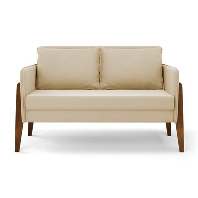 Kit 1 Sofá Namoradeira E 2 Poltronas Lana Suede Bege Base De Madeira - D'rossi
