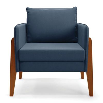 Kit 1 Sofá Namoradeira E 2 Poltronas Lana Suede Azul Marinho Base De Madeira - D'rossi