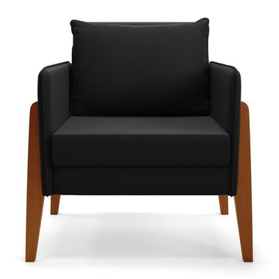 Kit 1 Sofá Namoradeira E 2 Poltronas Lana Suede Preto Base De Madeira - D'rossi