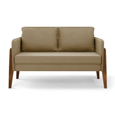 Kit 1 Sofá Namoradeira E 2 Poltronas Lana Suede Base De Madeira - D'rossi Cor Marrom Rato