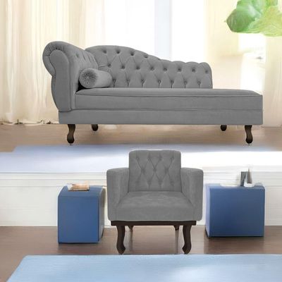 Kit Diva Recamier Diana 140cm Lado Direito e 01 Poltrona Classic Suede Cinza