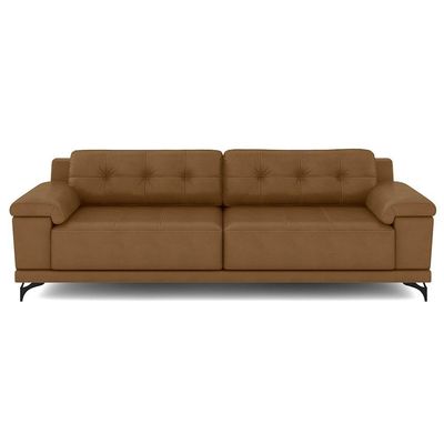 Sofá Living 3 Lugares 232cm Agostino Pés Design Em Ferro Couro Caramelo G52 - Gran Belo