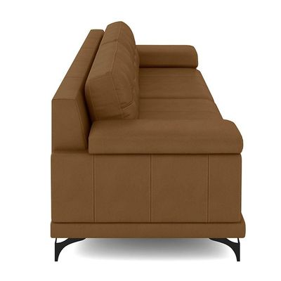 Sofá Living 3 Lugares 232cm Agostino Pés Design Em Ferro Couro Caramelo G52 - Gran Belo