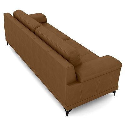 Sofá Living 3 Lugares 232cm Agostino Pés Design Em Ferro Couro Caramelo G52 - Gran Belo