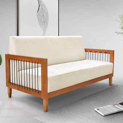 Sofá Living 2 Lugares Marilia 1,60m Linho Base Em Madeira Castanho - Pallazio Cor Bege
