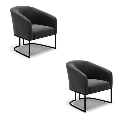 Kit 2 Poltronas Stella Suede Preto Base Industrial Preto - D'Rossi