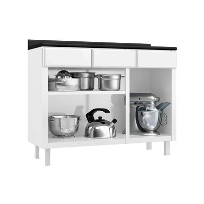 Gabinete de Cozinha Modulado Balcão Diamante 3 Portas e 3 Gavetas c/ Tampo 105cm Branco - Telasul
