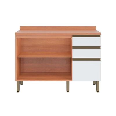 Balcão de Cozinha Modulado Macadâmia 120cm 2 Portas 3 Gavetas Freijo/Branco - Telasul