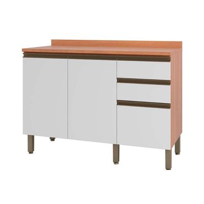 Balcão de Cozinha Modulado Macadâmia 120cm 2 Portas 3 Gavetas Freijo/Branco - Telasul