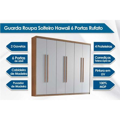 Guarda Roupa Casal Hawaii 6 Portas e 2 Gavetas Naturale/Off White - Rufato