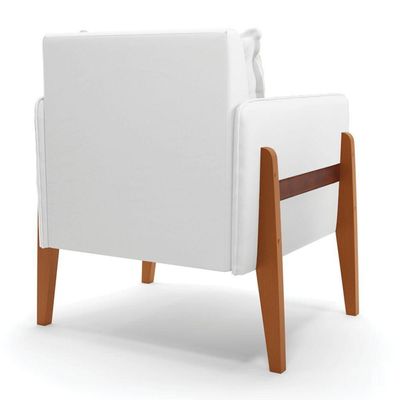 Kit 02 Poltronas Lana Corino Base De Madeira Branco