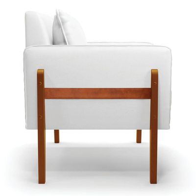 Kit 02 Poltronas Lana Corino Base De Madeira Branco