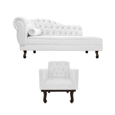 Kit Diva Recamier Diana 140Cm Lado Direito E 01 Poltrona Classic Corano - Doce Sonho Móveis Branco