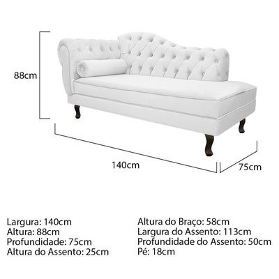 Kit Diva Recamier Diana 140Cm Lado Direito E 01 Poltrona Classic Corano - Doce Sonho Móveis Branco