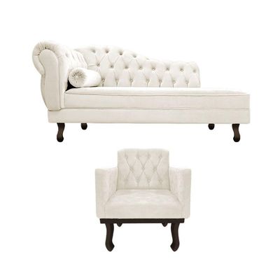 Kit Diva Recamier Diana 130Cm Lado Direito E 01 Poltrona Classic Corano - Doce Sonho Móveis Bege