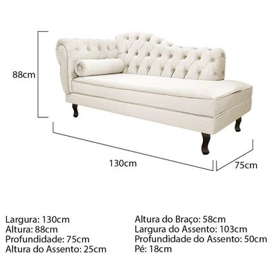 Kit Diva Recamier Diana 130Cm Lado Direito E 01 Poltrona Classic Corano - Doce Sonho Móveis Bege