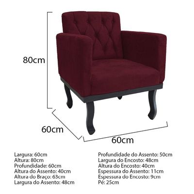 Kit Diva Recamier Azura 160Cm Lado Direito E 02 Poltronas Classic Suede - Amarena Móveis Bordô