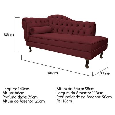 Kit Diva Recamier Diana 140Cm Lado Direito E 02 Poltronas Julia Suede - Amarena Móveis Bordô