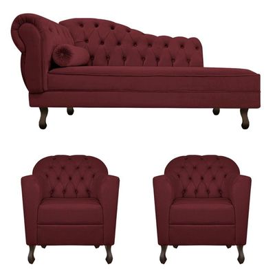 Kit Diva Recamier Diana 140Cm Lado Direito E 02 Poltronas Julia Suede - Amarena Móveis Bordô