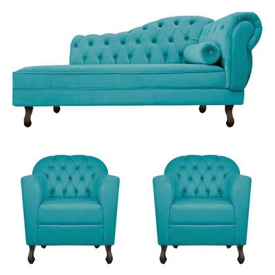 Kit Diva Diana 140Cm Lado Esquerdo E 02 Poltronas Julia Suede - Amarena Móveis Azul Turquesa